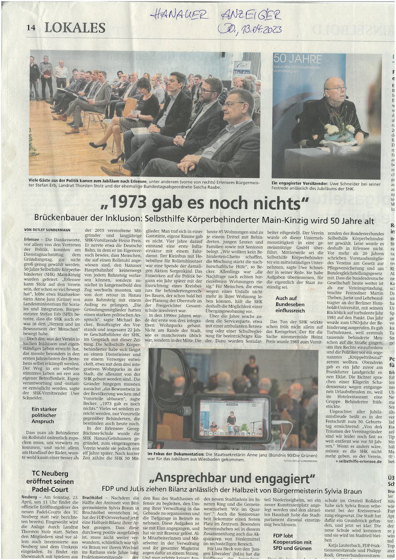Artikel im Hanauer Anzeiger v. 23.04.23